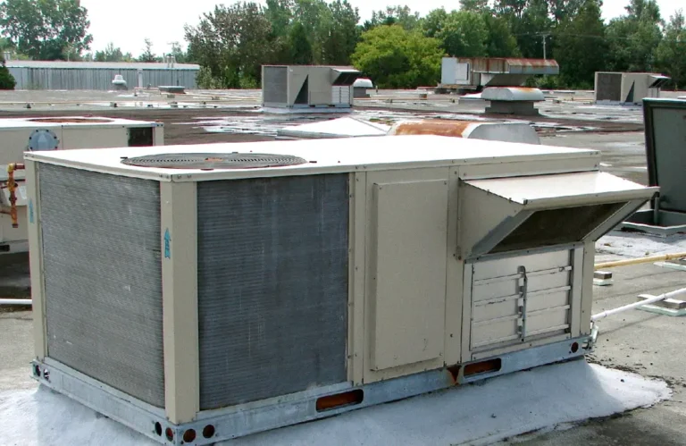 Rooftop packaged HVAC units after an air-conditioning cycle