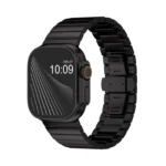 KW4024 black link watch band with butterfly clasp, front view on a display watch
