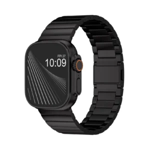 KW4024 black link watch band with magnetic clasp, front view on a display watch