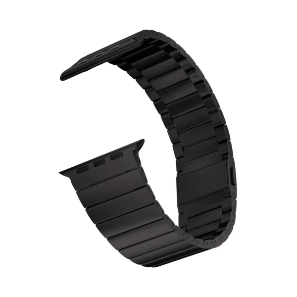 KW4024 black link watch band with magnetic clasp, close-up angled view on a display watch