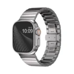 KW4024 Natural link watch band with butterfly clasp, front view on a display watch