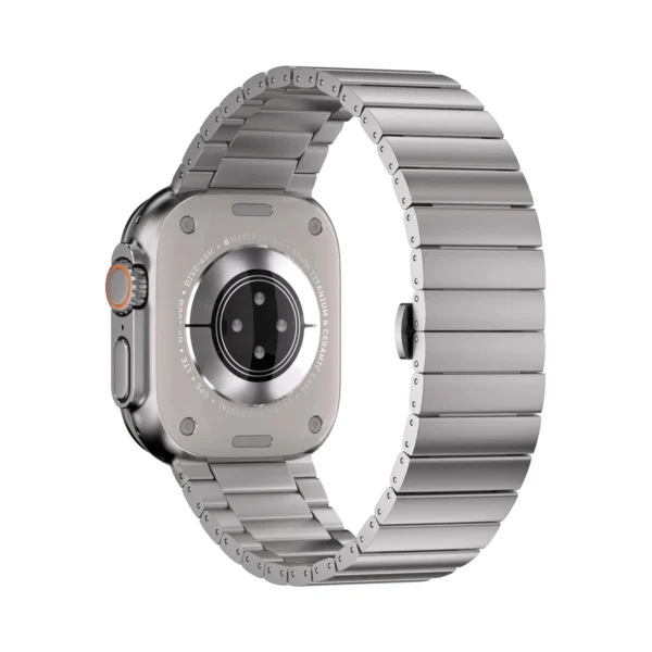 KW4024 Natural link watch band with butterfly clasp, rear view on a display watch