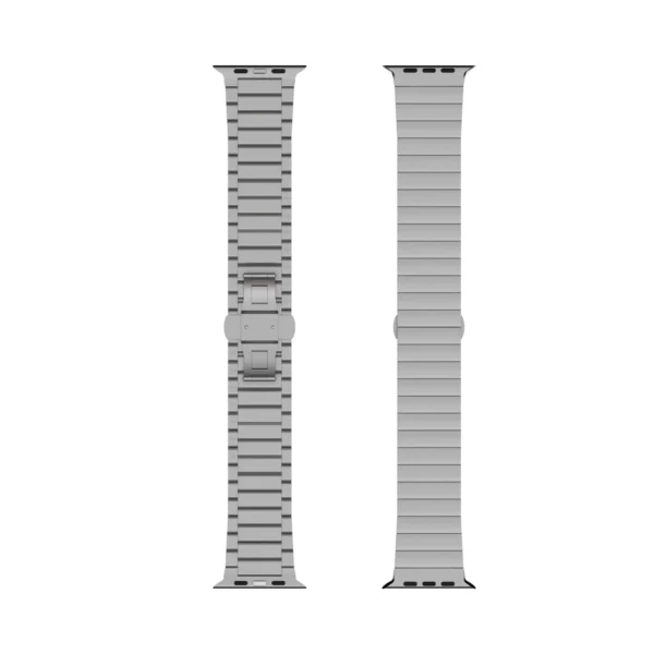 KW4024 Natural link watch band with butterfly clasp, front and back views of the band
