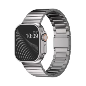 KW4024 Natural link watch band with magnetic clasp, front view on a display watch