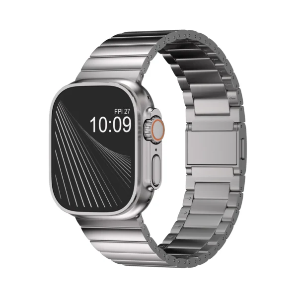 KW4024 Natural link watch band with magnetic clasp, front view on a display watch