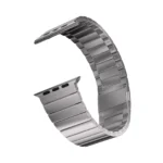 KW4024 Natural link watch band with magnetic clasp, close-up angled view on a display watch