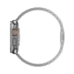 KW4024 Natural link watch band with magnetic clasp, side profile on a display watch