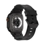 KW6004 Black FKM and titanium watch band, Black Titanium hardware color, rear angled view with the buckle and display watch visible