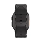 KW6004 Black FKM and titanium watch band, Black Titanium hardware color, rear buckle and adjustment-hole view on a display watch