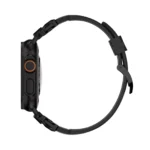 KW6004 Black FKM and titanium watch band, Black Titanium hardware color, side profile on a display watch