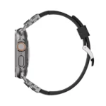 KW6004 Black FKM and titanium watch band, Natural hardware color, side profile on a display watch
