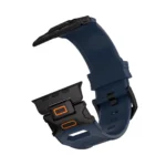KW6004 Blue FKM and titanium watch band, Black Titanium hardware color, band-only rear angled view
