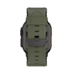 KW6004 Green FKM and titanium watch band, Black Titanium hardware color, rear buckle and adjustment-hole view on a display watch