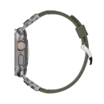 KW6004 Green FKM and titanium watch band, Natural hardware color, side profile on a display watch
