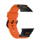 KW6004 Orange FKM and titanium watch band, Black Titanium hardware color, band-only view showing the open connector ends