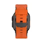 KW6004 Orange FKM and titanium watch band, Black Titanium hardware color, rear buckle and adjustment-hole view on a display watch