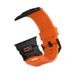 KW6004 Orange FKM and titanium watch band, Black Titanium hardware color, band-only rear angled view