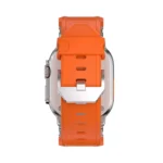 KW6004 Orange FKM and titanium watch band, Natural hardware color, rear buckle and adjustment-hole view on a display watch