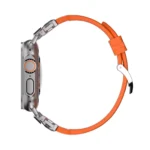 KW6004 Orange FKM and titanium watch band, Natural hardware color, side profile on a display watch