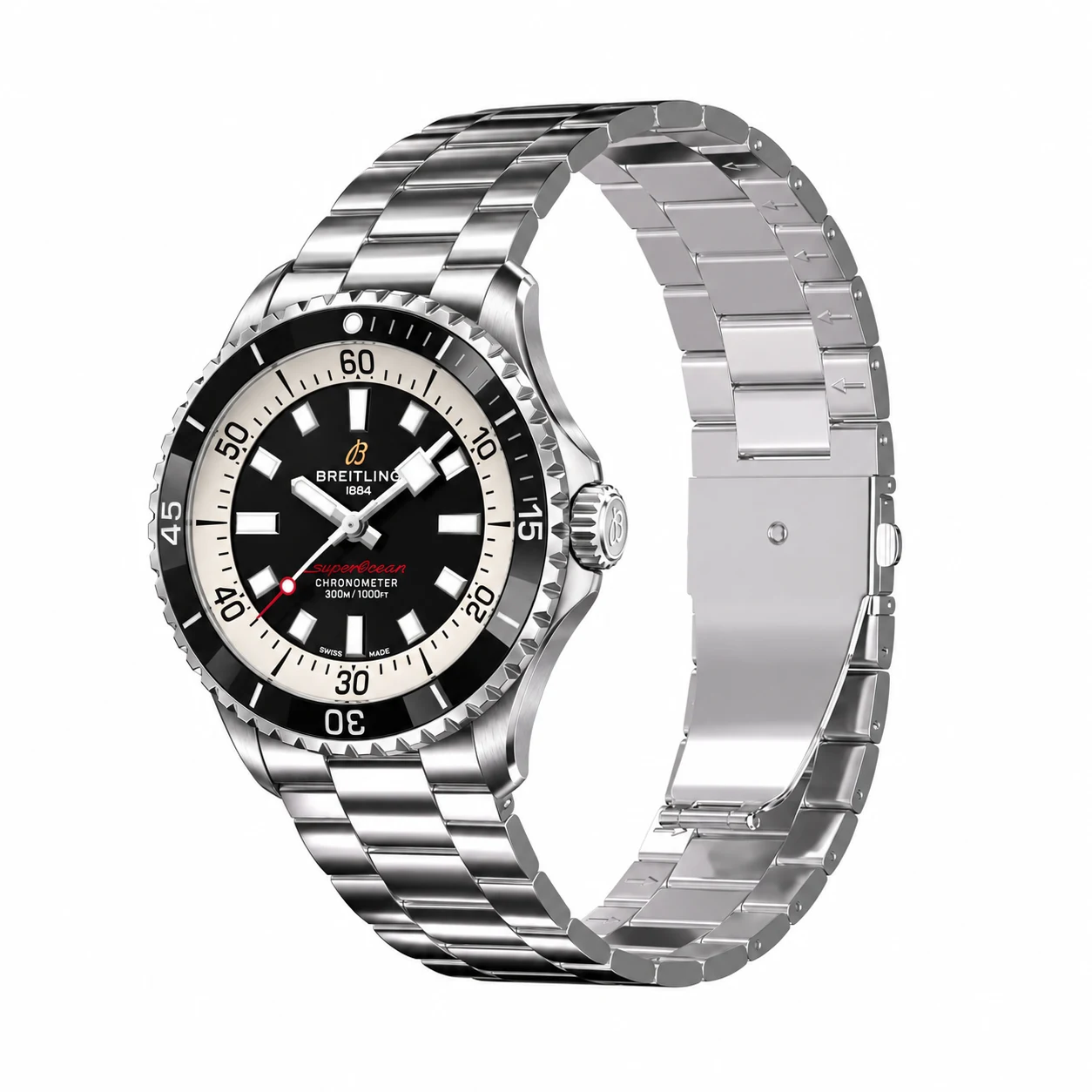 Breitling Superocean A17375211B1A1 concept illustration with Keepwin KW2920 Silver stainless steel band