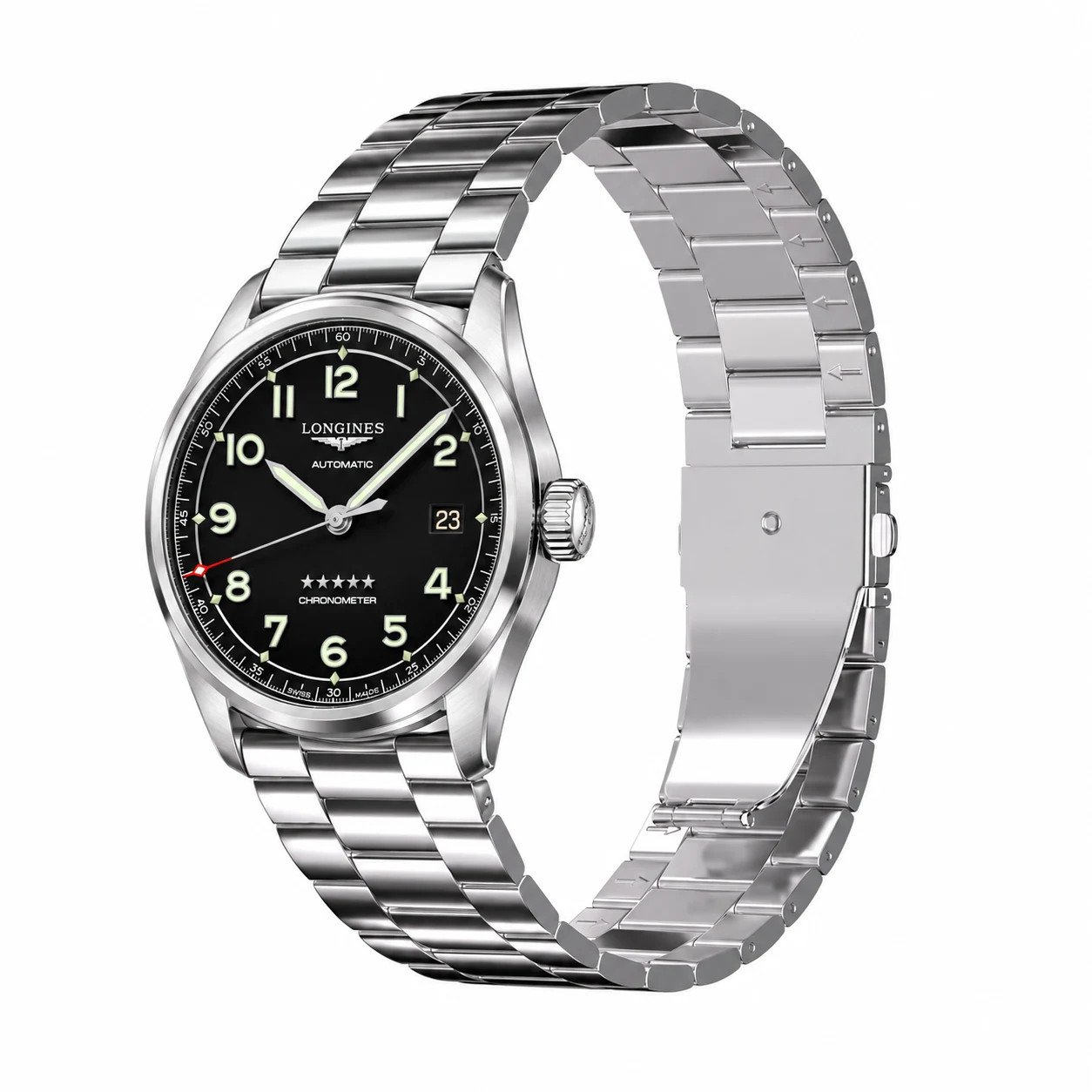 Longines Spirit 40 mm concept illustration with Keepwin KW2920 Silver stainless steel band