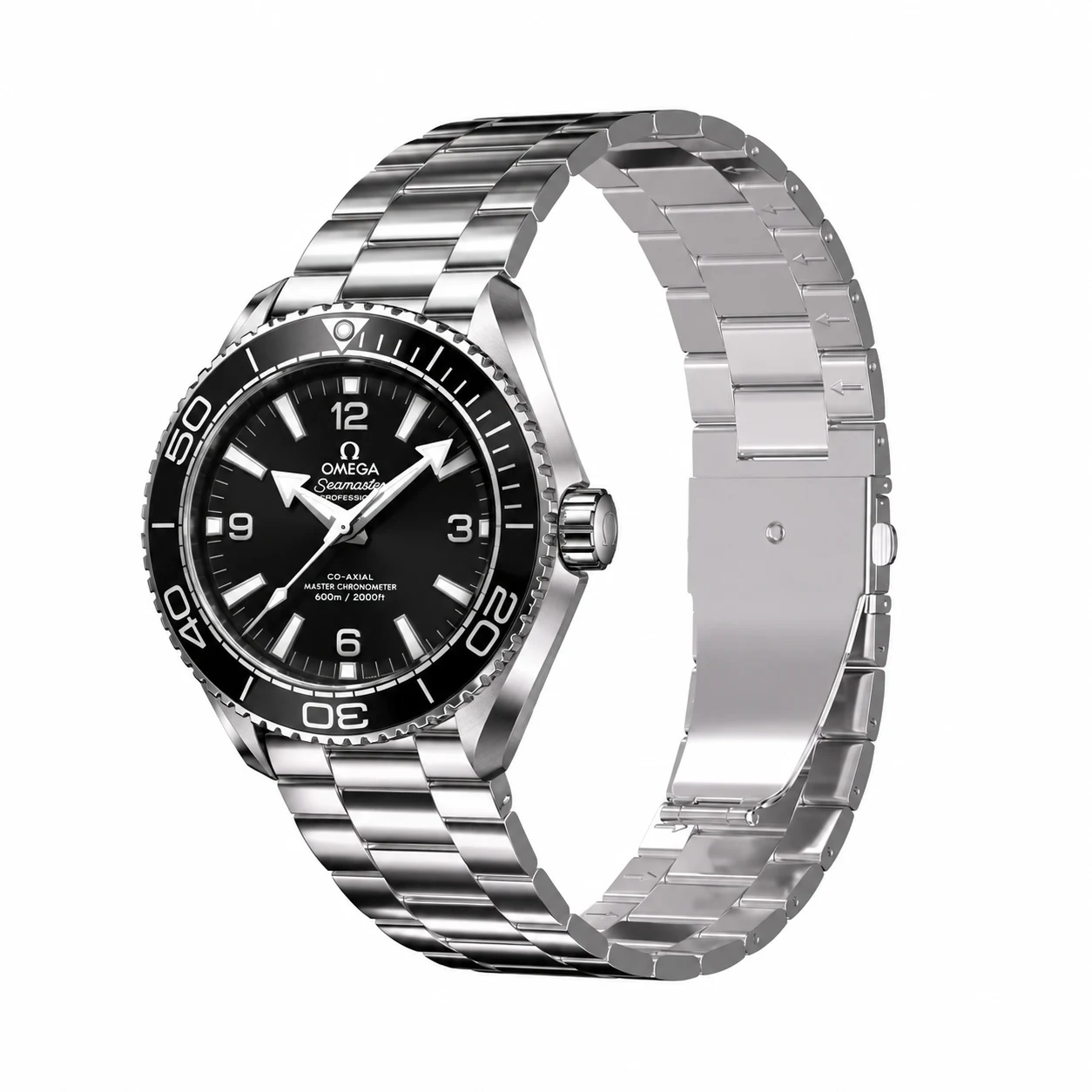Omega Planet Ocean 600M Black concept illustration with Keepwin KW2920 Silver stainless steel band