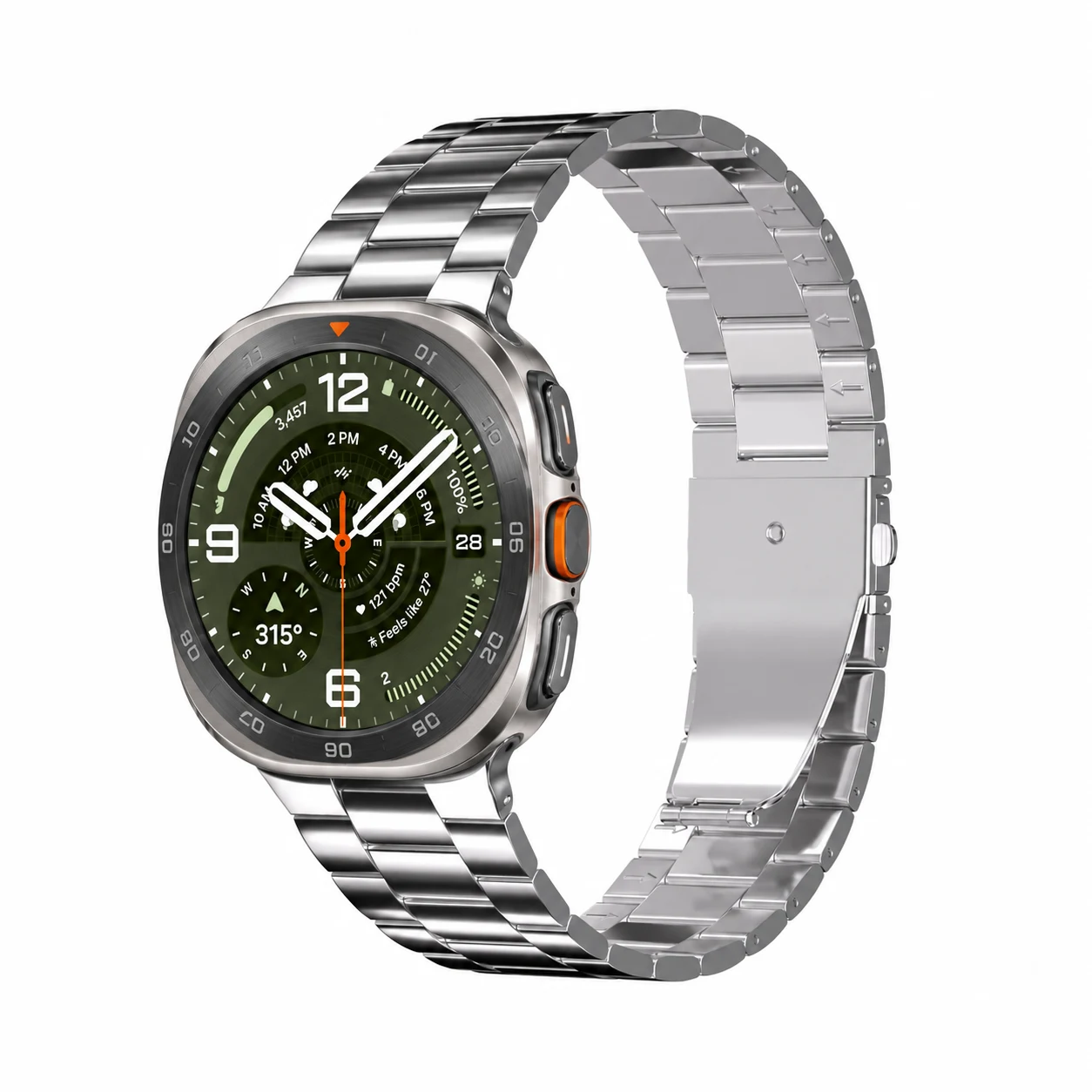 Samsung Galaxy Watch Ultra 2 concept illustration with Keepwin KW2920 Silver stainless steel band