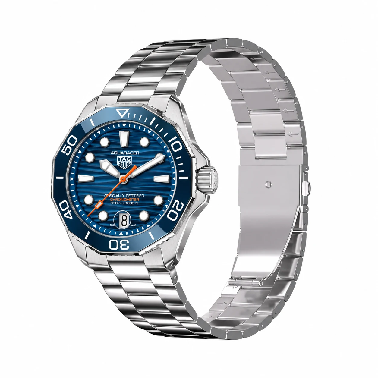 TAG Heuer Aquaracer Professional 300 concept illustration with Keepwin KW2920 Silver stainless steel band