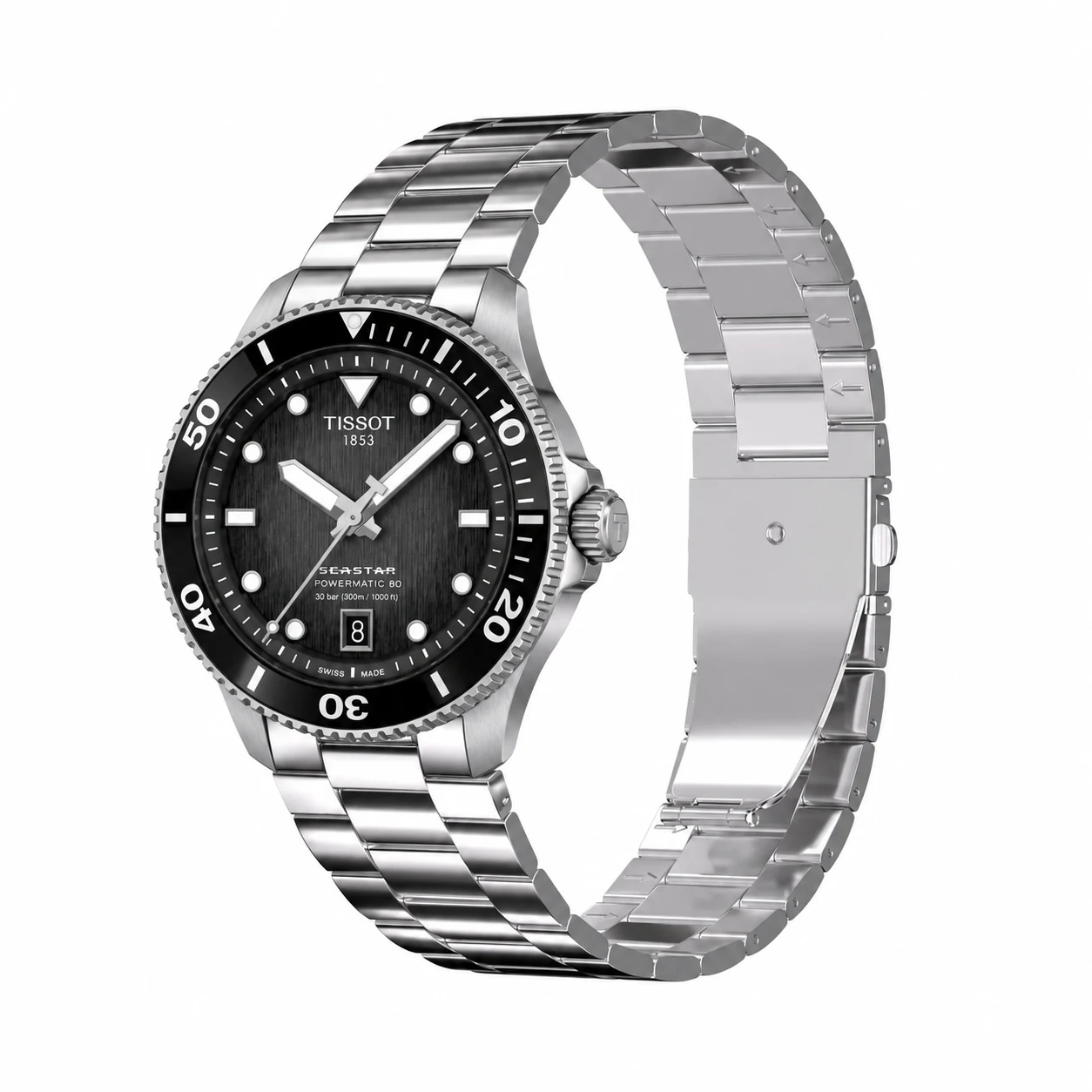 Tissot Seastar 1000 Powermatic 80 40 mm concept illustration with Keepwin KW2920 Silver stainless steel band