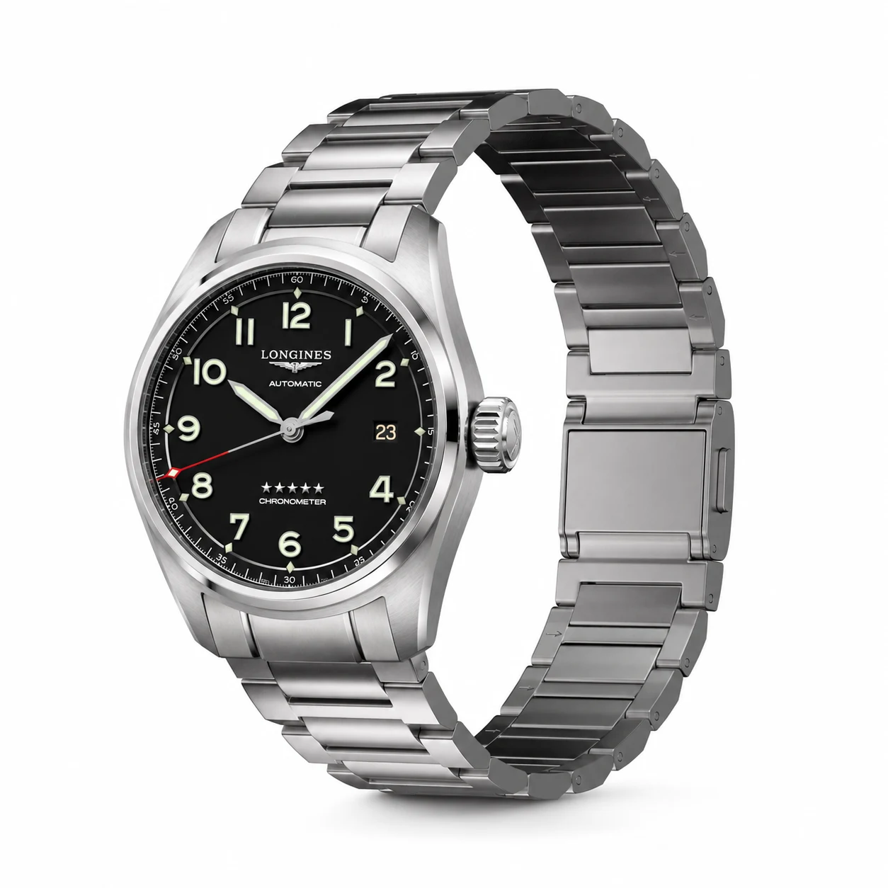 Longines Spirit 40 Black concept illustration with Keepwin KW4034 Natural pure titanium band