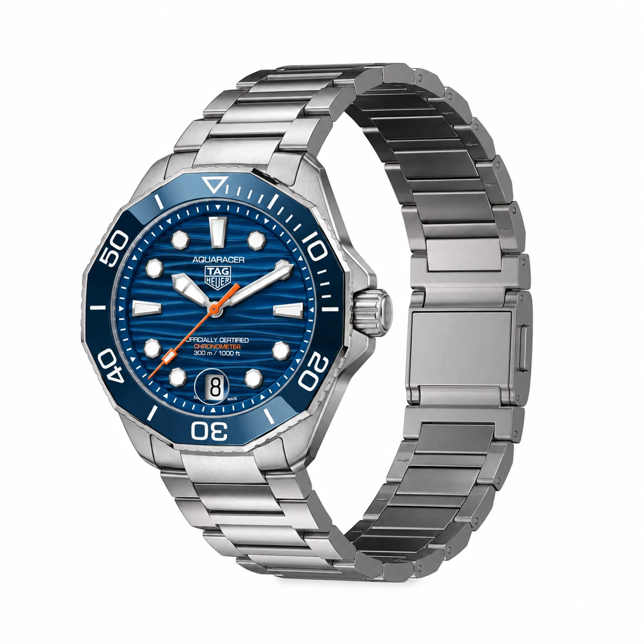 TAG Heuer Aquaracer 42 Blue concept illustration with Keepwin KW4034 Natural pure titanium band
