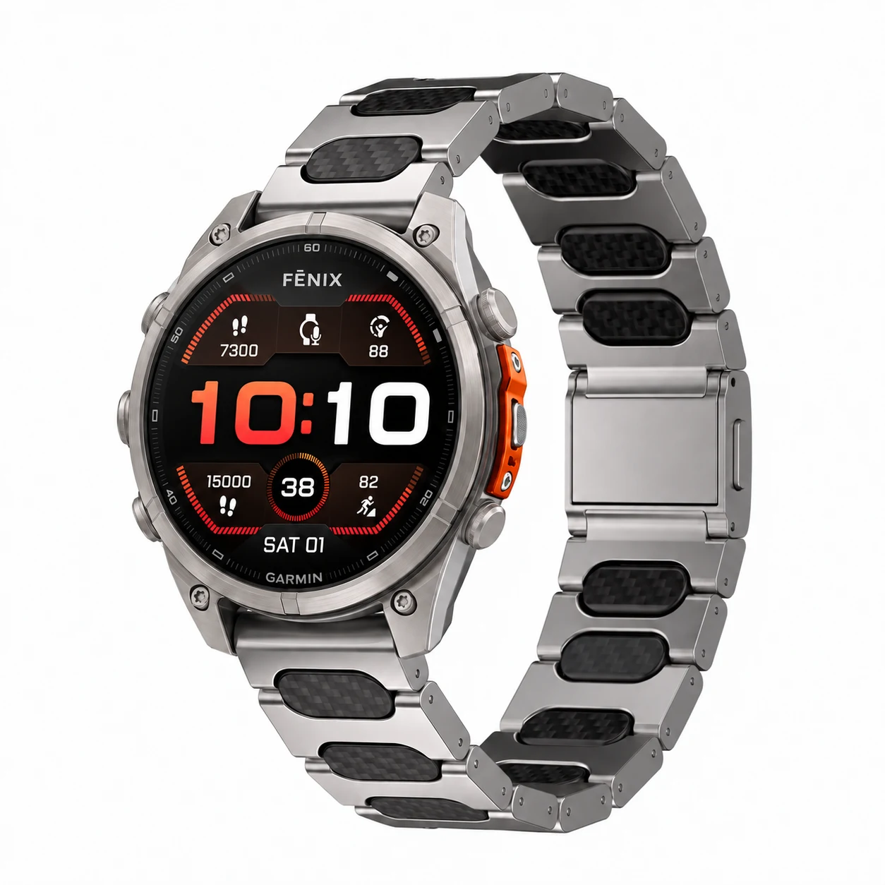 Garmin fēnix 9 Pro 47 concept illustration with Keepwin McLaren Titanium + Carbon Fiber band